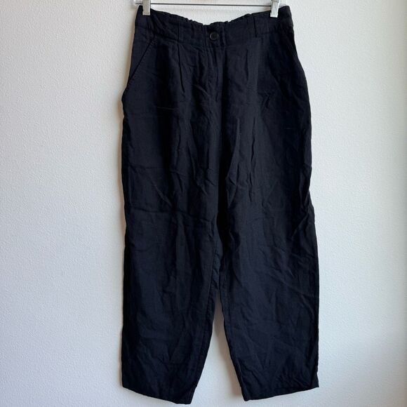 Koryphae 100% Linen Lagenlook Casual Black Straight Leg Pant Trouser Size Small - Picture 1 of 6
